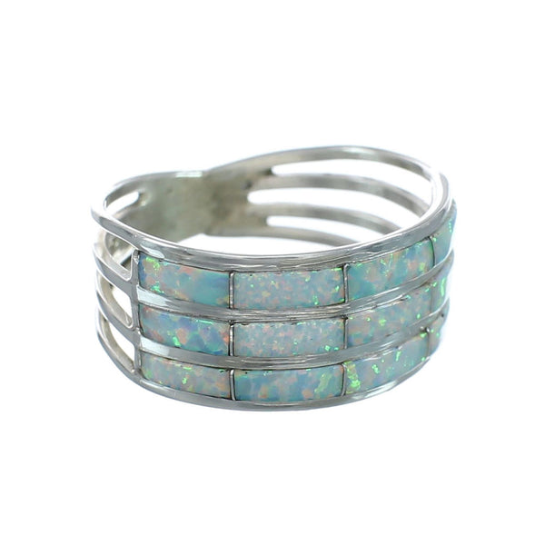 Genuine Sterling Silver And Opal Zuni Ring Size 7-3/4 AX130122